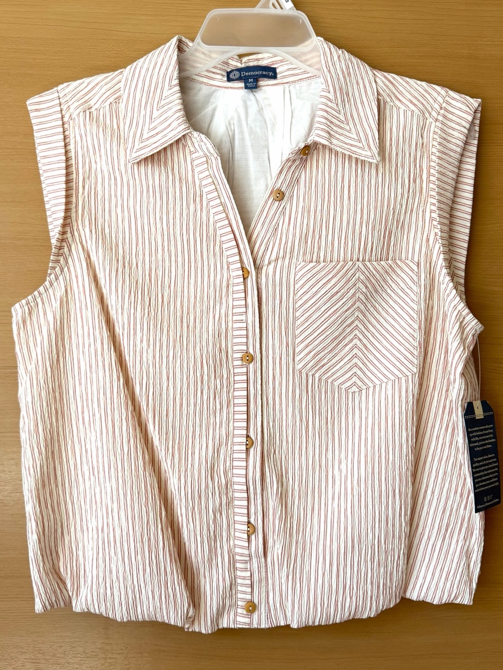 NWT Democracy Ecru Fired Brick Stripe Cap Sleeve Bubble Hem Blouse M - Picture 3 of 15